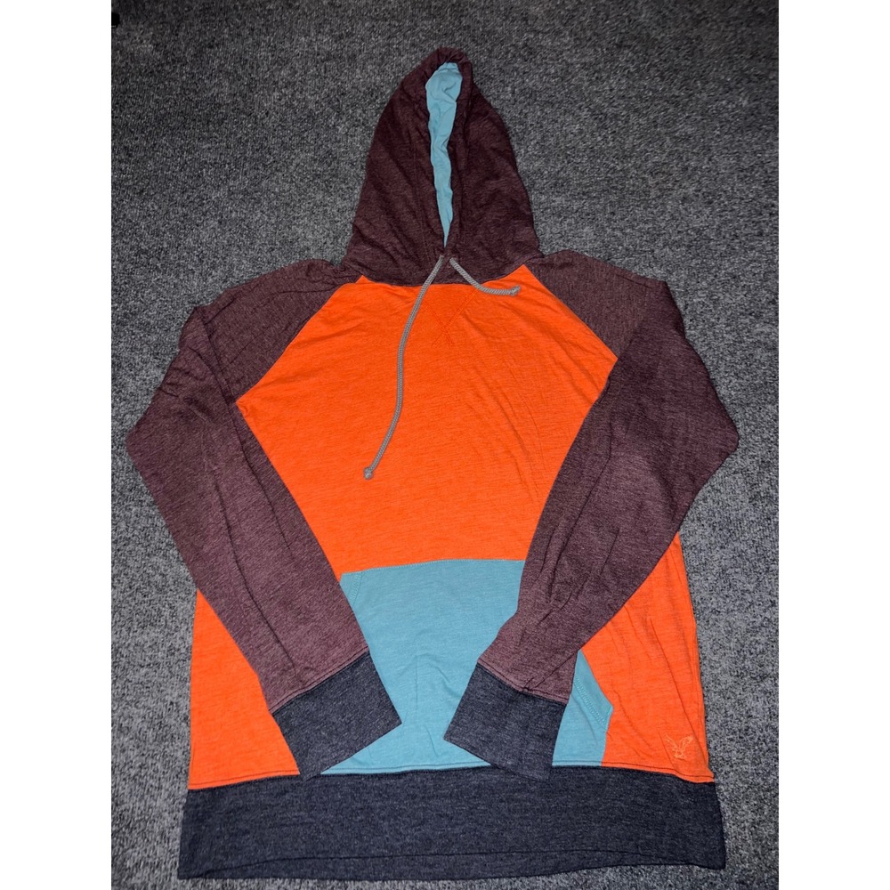 American Eagle Outfitters Men Medium Colorblock Raglan Hoodie Orange Maroon Blue